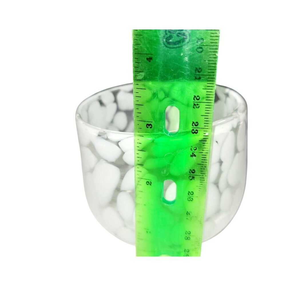 Hand Blown Clear and White Confetti Glass Votive/Tealight Candle Holder 2.75" - Picture 7 of 10
